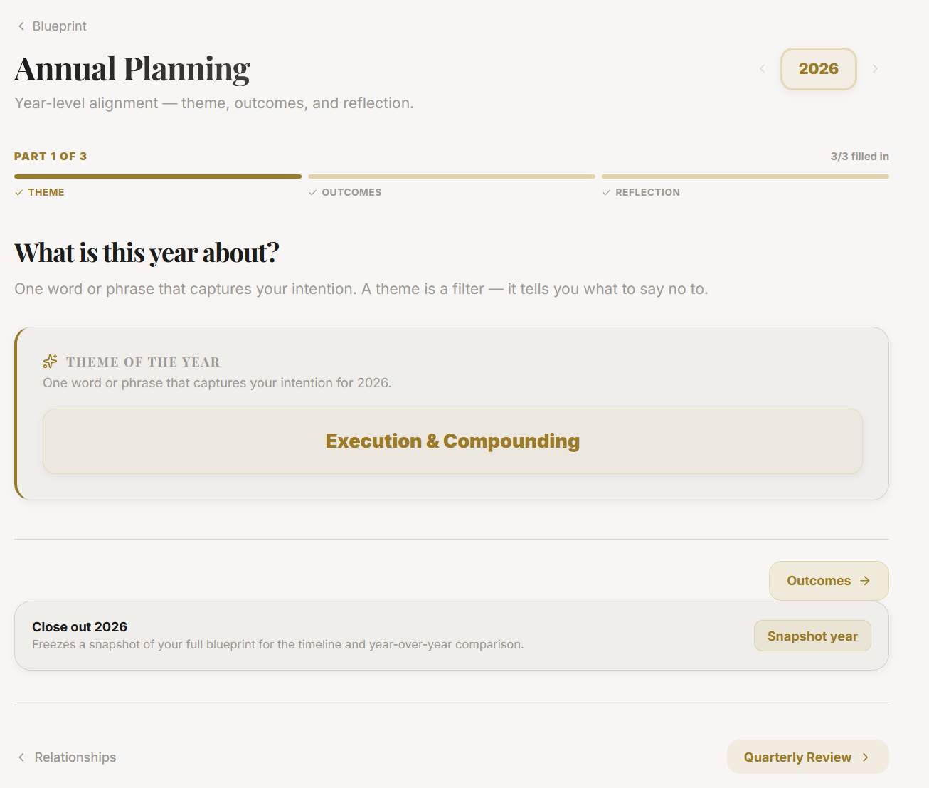 The Blueprint review and planning stepper