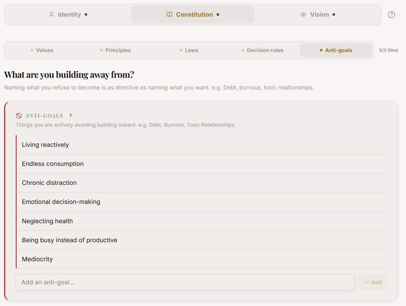 The Constitution Anti-Goals sub-tab