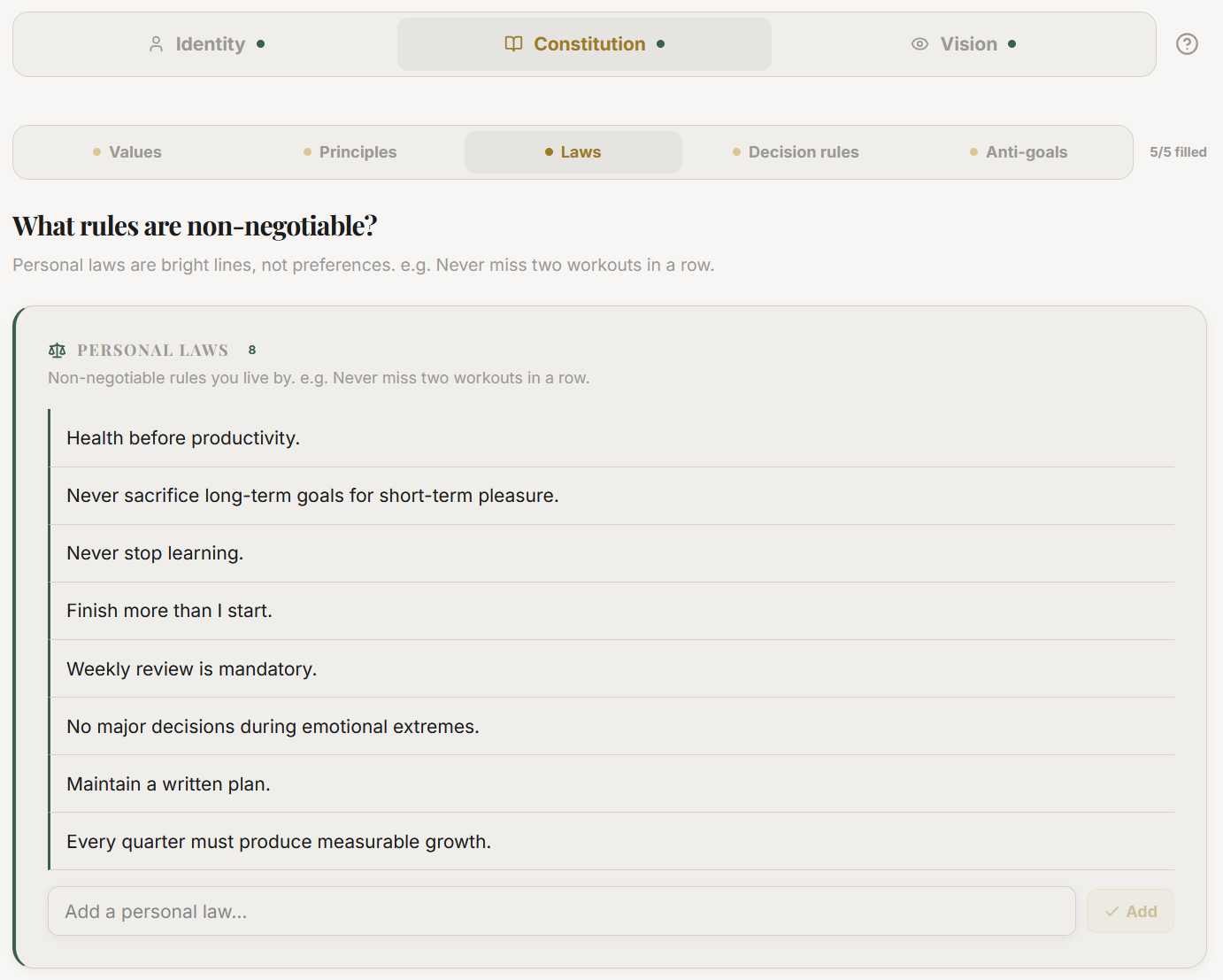 The Constitution Personal Laws sub-tab
