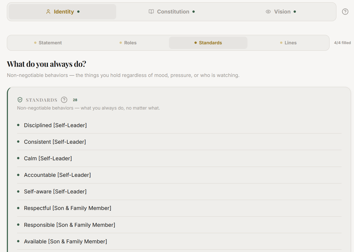 The Identity Standards sub-tab