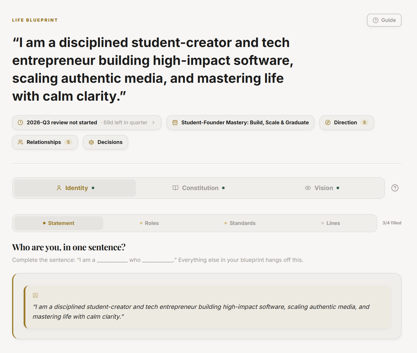 The Blueprint Identity tab — Statement