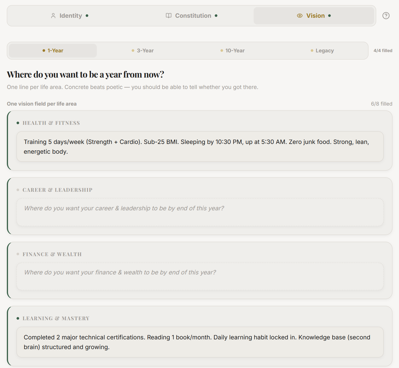 The Blueprint Vision tab — 1-Year horizon