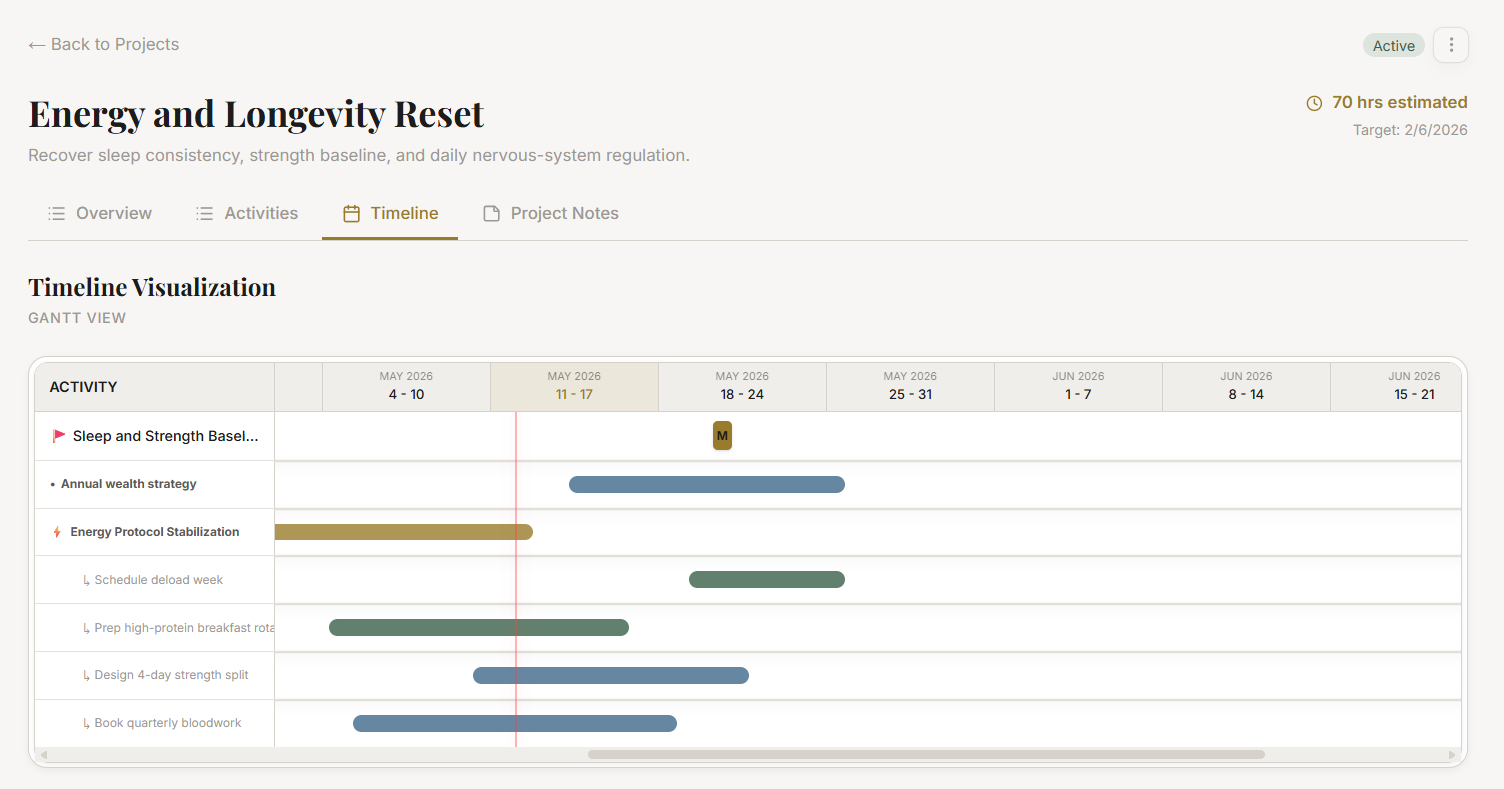 The project Timeline (Gantt) view