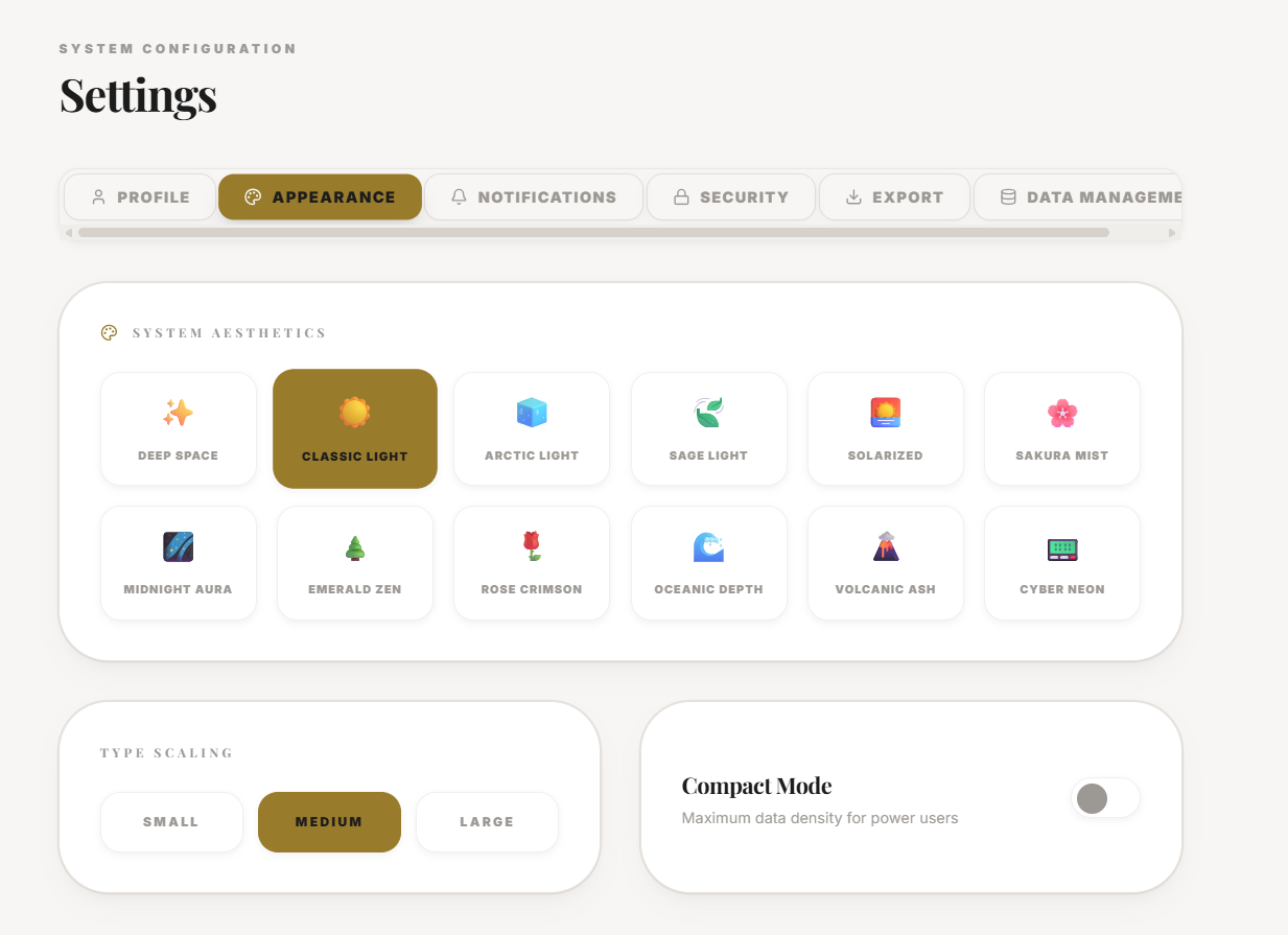 The Appearance settings with theme options