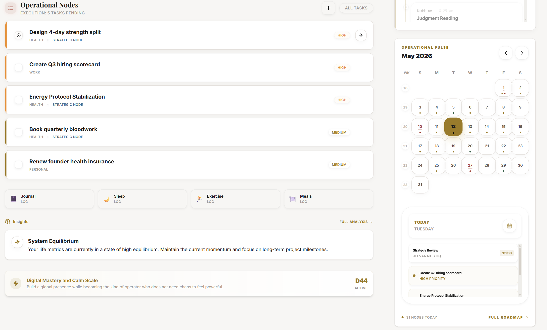 The lower half of the Today dashboard
