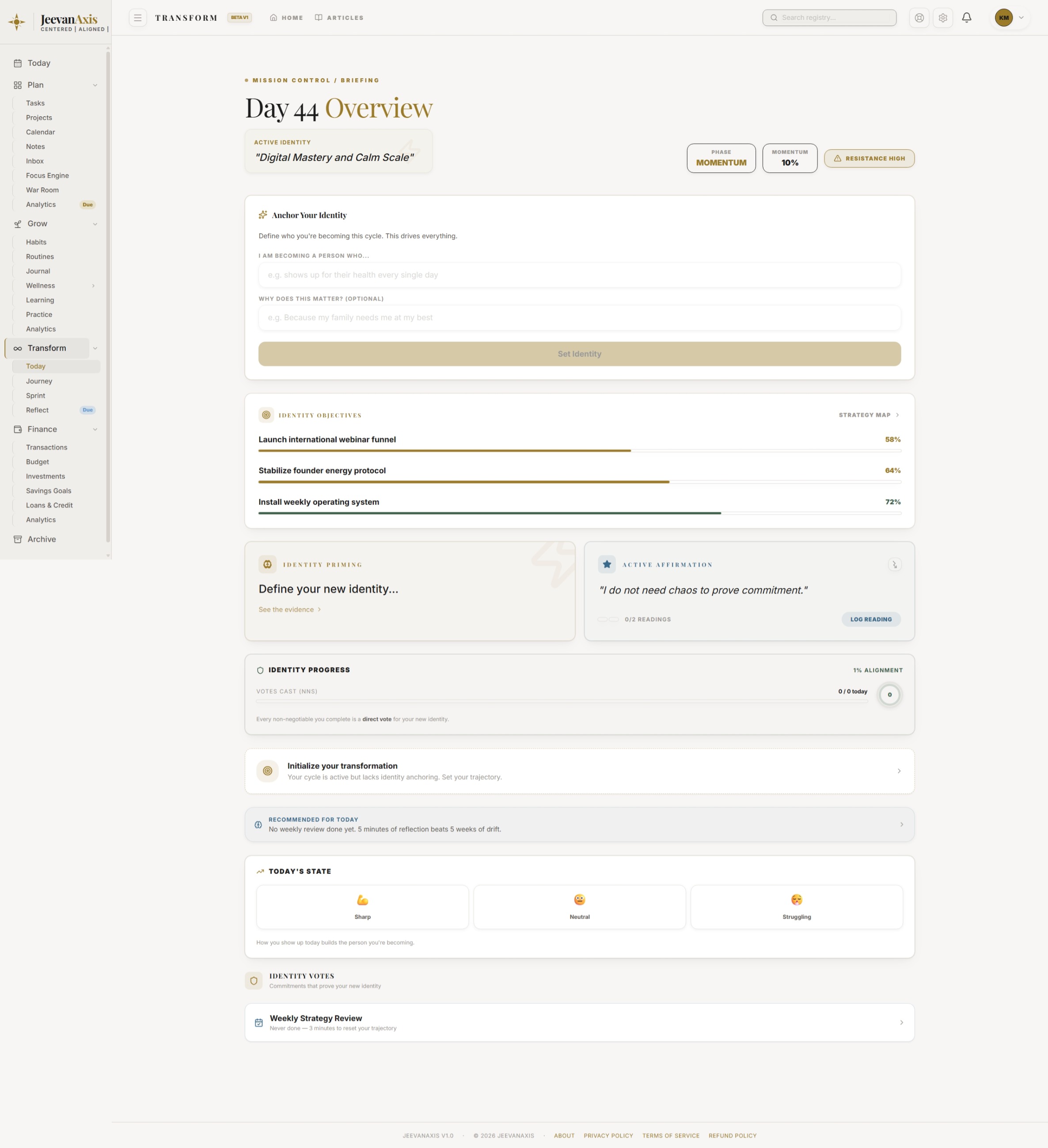 The Transform daily companion hub