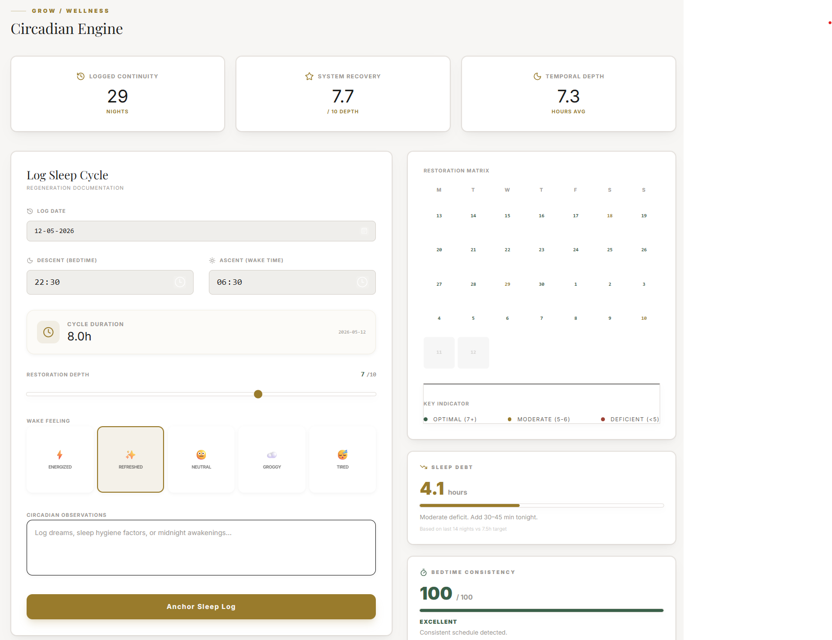 The Sleep tracker with a chart and debt card
