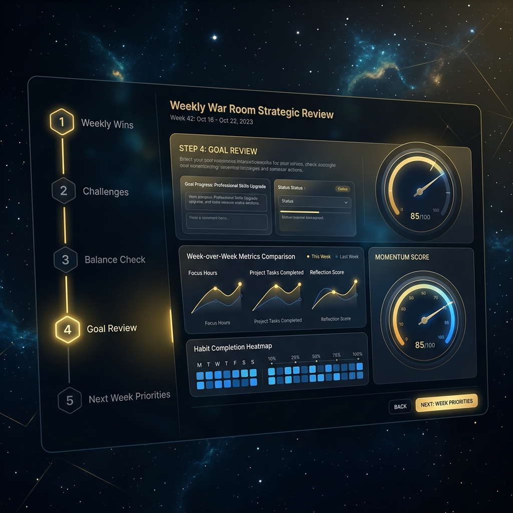 JeevanAxis Weekly War Room — 5-step structured Sunday strategic review